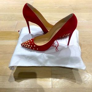 Christian Louboutin Spikyshell 100 Veau Velours Red and Gold Size 39 EU, 8.5 US